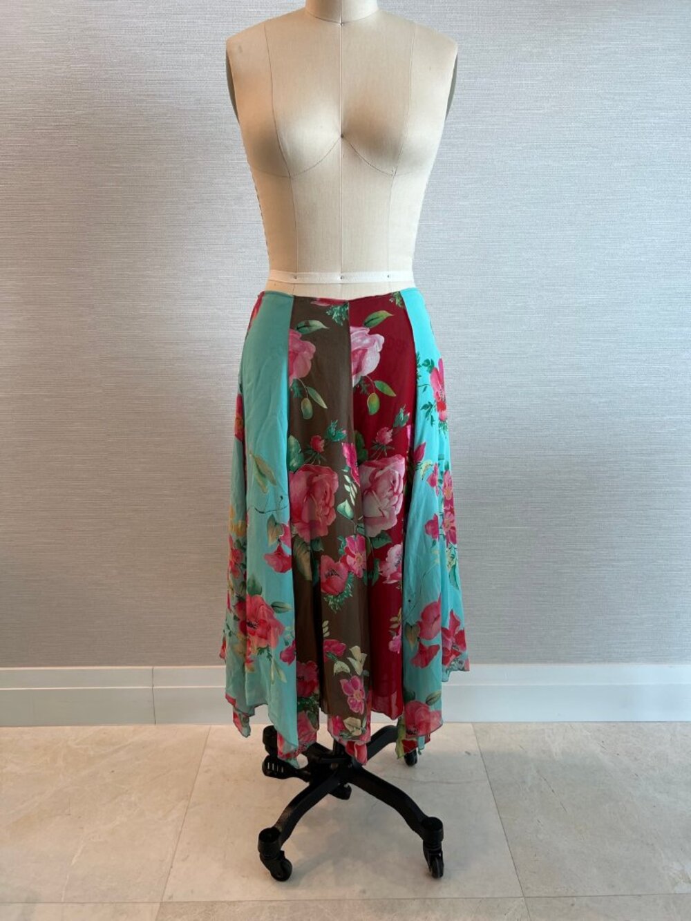 Blumarine Silk Floral Maxi Skirt Patchwork Made in Italy
